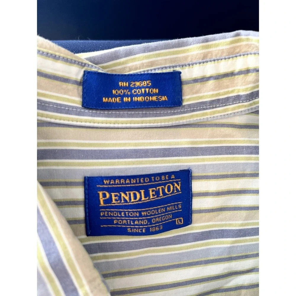 Pendleton Metro Shirt long sleeve button‎ down White/blue 100% cotton size Med